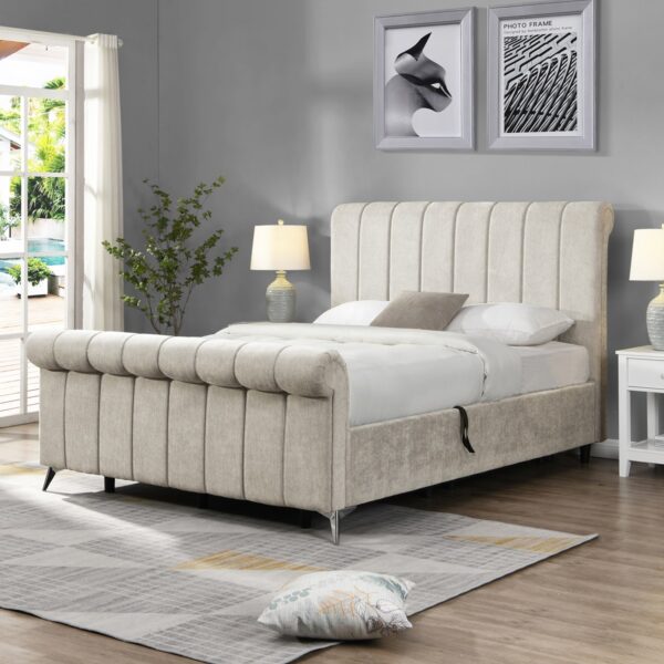 GIE Carlow 4'6" Gas Lift Upholstered Bed Beige